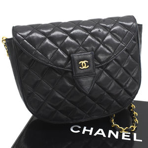 CHANEL Half Moon Chain Bag CocoMark Matelasse Flap Lambskin Black